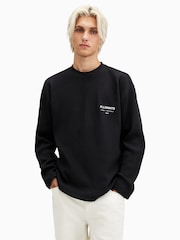 AllSaints Black Crypt Long Sleeve Crew Neck 100% Cotton T-Shirt - Image 3 of 9
