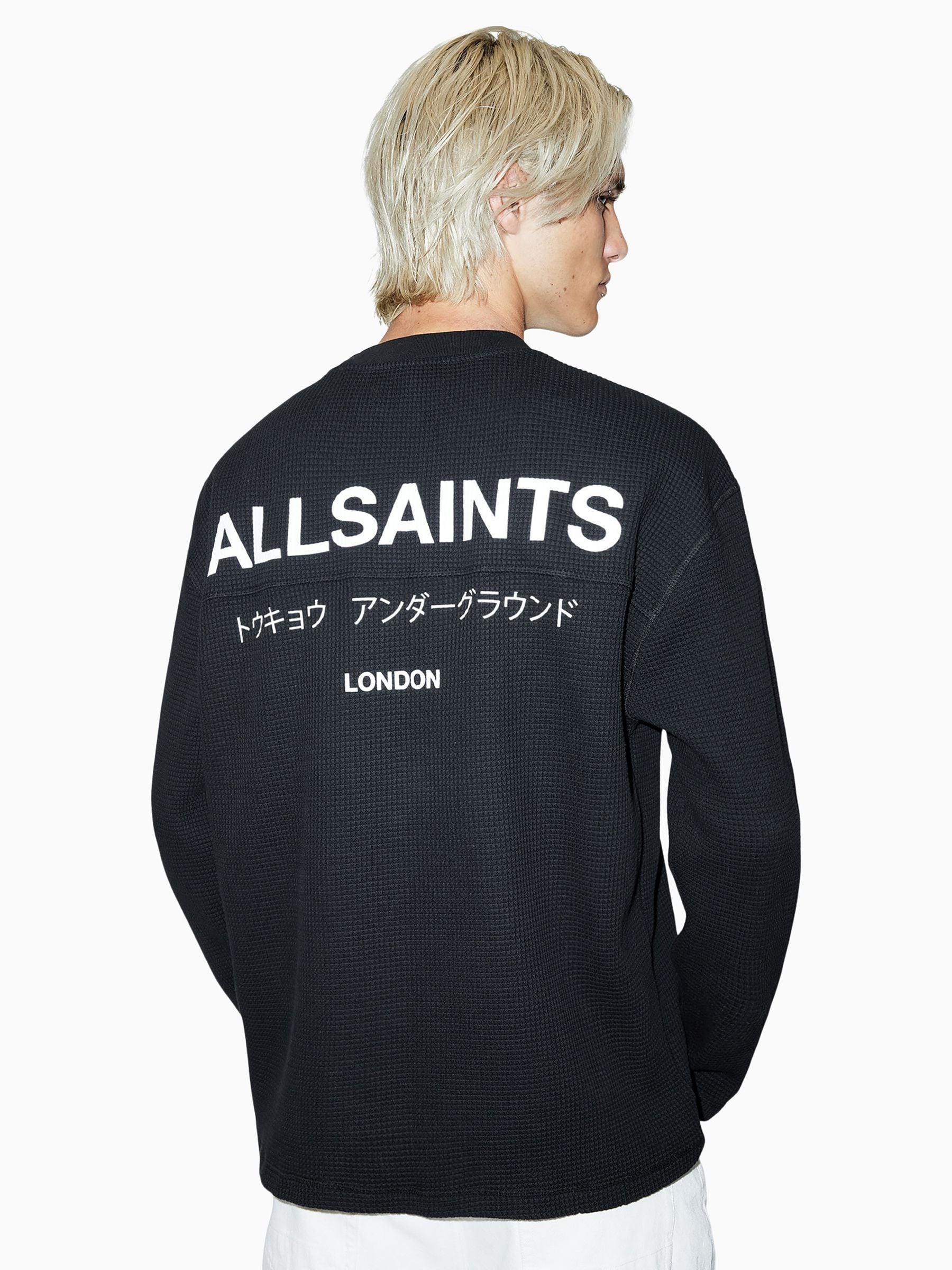 Buy AllSaints Black Crypt Long Sleeve Crew Neck 100% Cotton