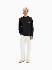 AllSaints Black Crypt Long Sleeve Crew Neck 100% Cotton T-Shirt - Image 7 of 9