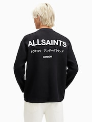 AllSaints Black Crypt Long Sleeve Crew Neck 100% Cotton T-Shirt - Image 8 of 9