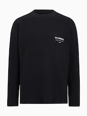 AllSaints Black Crypt Long Sleeve Crew Neck 100% Cotton T-Shirt - Image 9 of 9