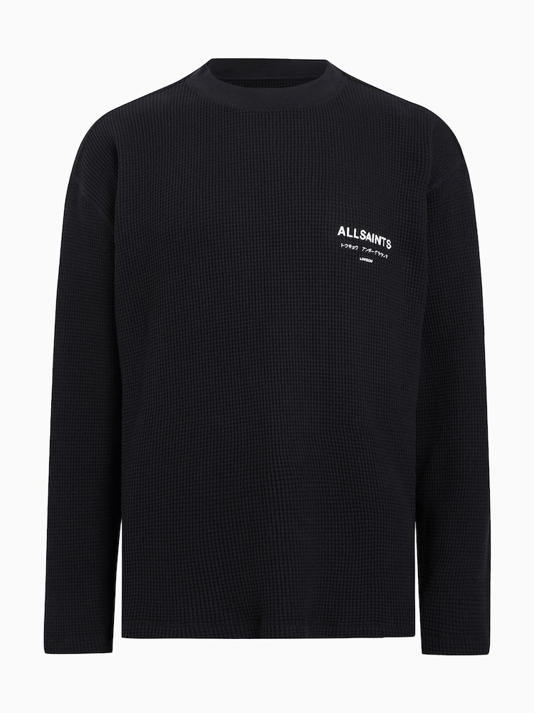 AllSaints Black Crypt Long Sleeve Crew Neck 100% Cotton T-Shirt - Image 9 of 9