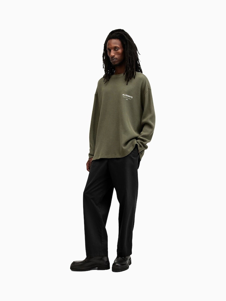 AllSaints Green Crypt Long Sleeves Crew 100% Cotton T-Shirt - Image 3 of 6