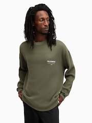 AllSaints Green Crypt Long Sleeves Crew 100% Cotton T-Shirt - Image 4 of 6
