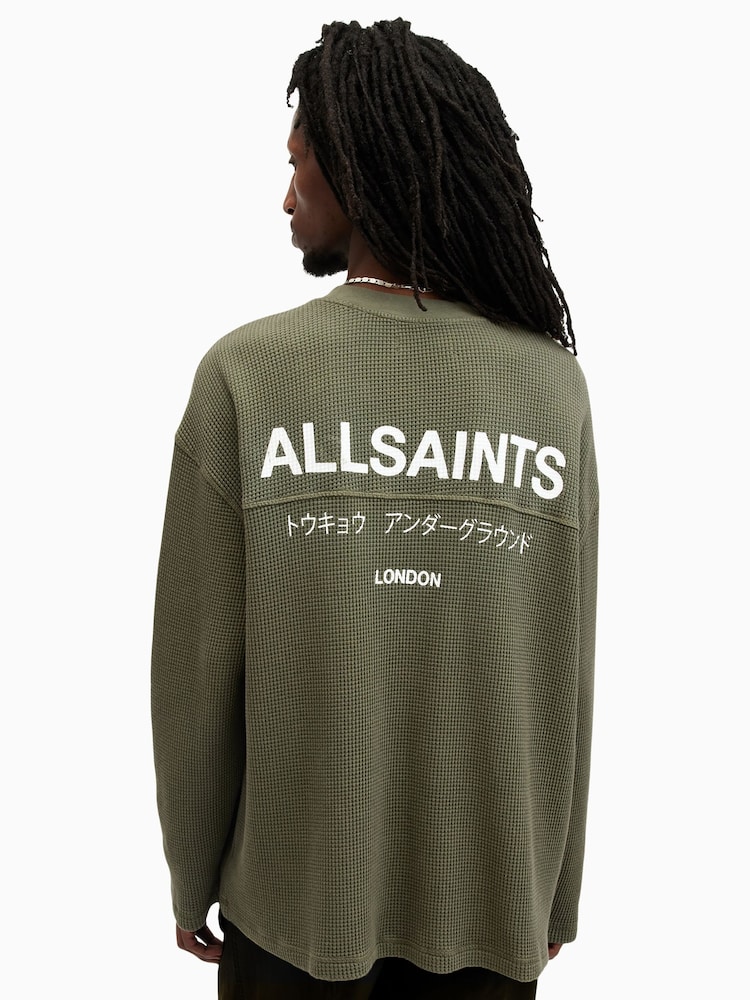 AllSaints Green Crypt Long Sleeves Crew 100% Cotton T-Shirt - Image 6 of 6