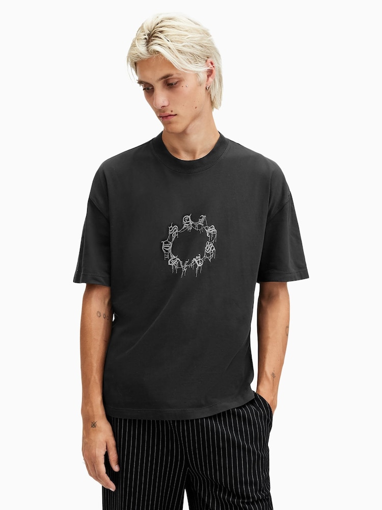 AllSaints Black Cryptierra Short Sleeve Crew Neck T-Shirt - Image 1 of 7