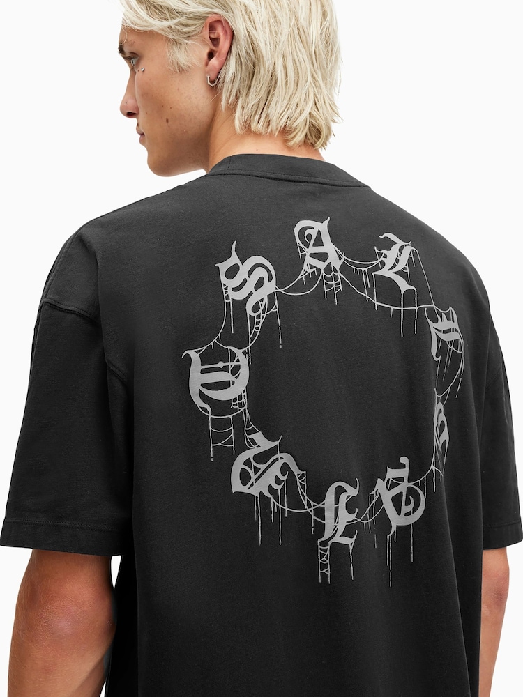 AllSaints Black Cryptierra Short Sleeve Crew Neck T-Shirt - Image 2 of 7