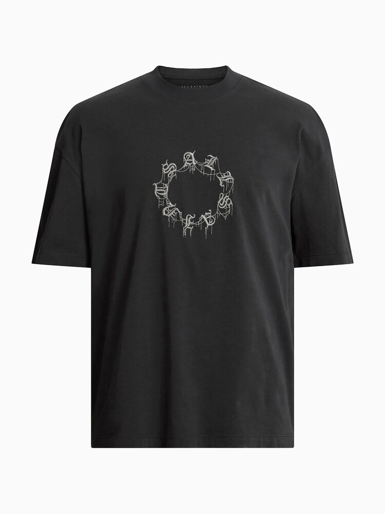 AllSaints Black Cryptierra Short Sleeve Crew Neck T-Shirt - Image 7 of 7