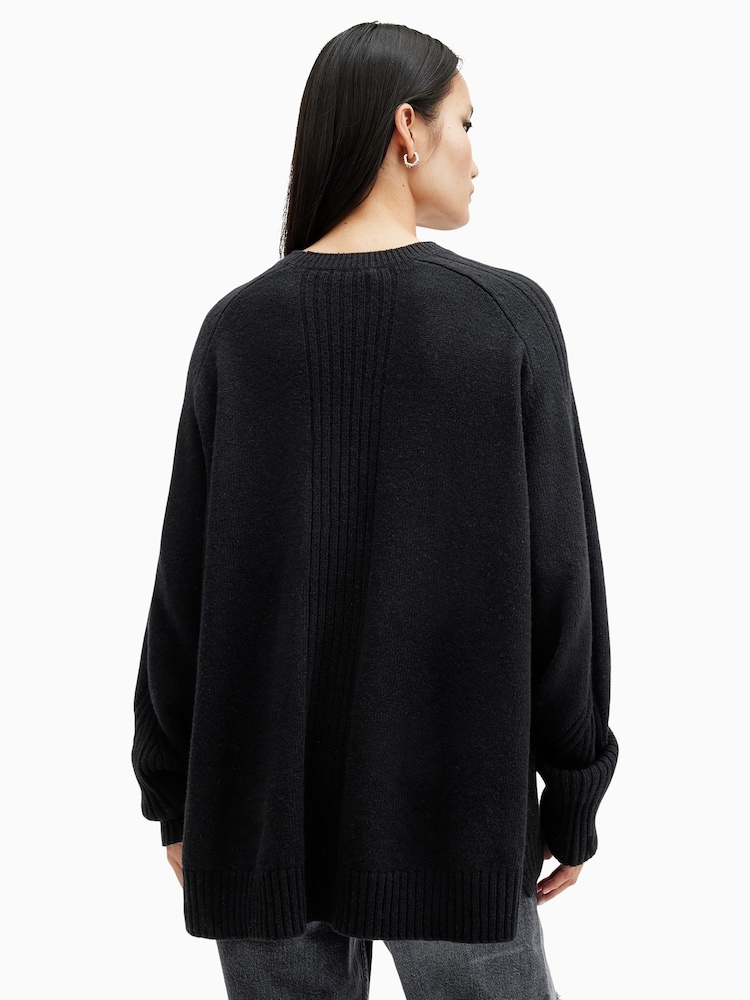 AllSaints Black Ines Crew Neck Jumper - Image 2 of 6 AllSaints Black Ines Crew Neck Jumper - Image 2 of 6