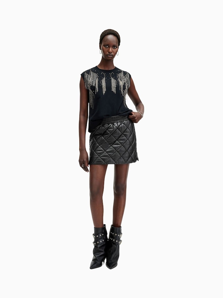 AllSaints Black Ottie Quilt Skirt - Image 1 of 6