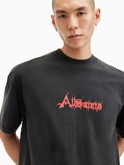 AllSaints Black Damienz Short Sleeve Crew Neck Cotton T-Shirt - Image 2 of 7