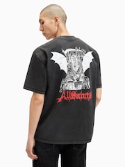 AllSaints Black Damienz Short Sleeve Crew Neck Cotton T-Shirt - Image 3 of 7