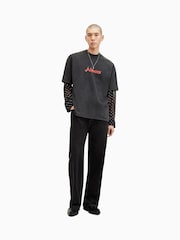 AllSaints Black Damienz Short Sleeve Crew Neck Cotton T-Shirt - Image 4 of 7