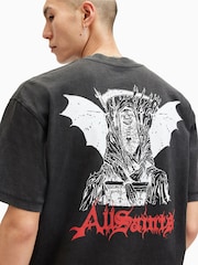 AllSaints Black Damienz Short Sleeve Crew Neck Cotton T-Shirt - Image 6 of 7