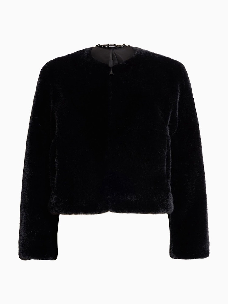 AllSaints Black Florence Faux Fur Coat - Image 10 of 10