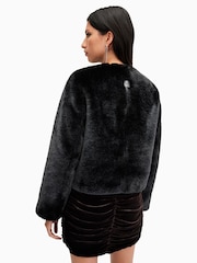 AllSaints Black Florence Faux Fur Coat - Image 2 of 10