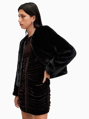 AllSaints Black Florence Faux Fur Coat - Image 3 of 10