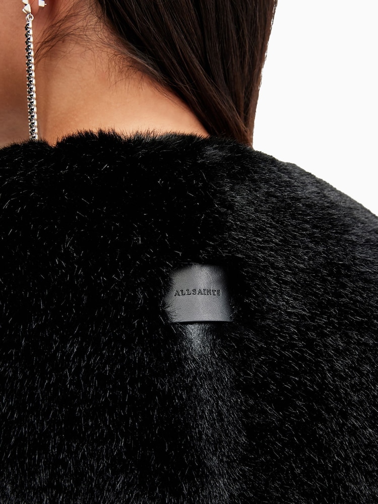 AllSaints Black Florence Faux Fur Coat - Image 4 of 10