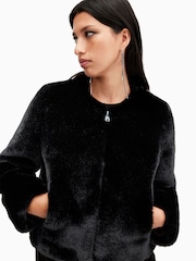 AllSaints Black Florence Faux Fur Coat - Image 5 of 10