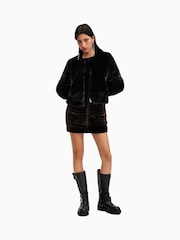 AllSaints Black Florence Faux Fur Coat - Image 6 of 10