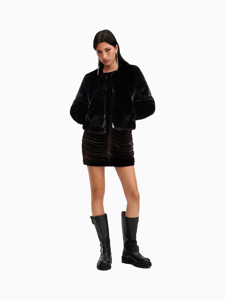 AllSaints Black Florence Faux Fur Coat - Image 6 of 10