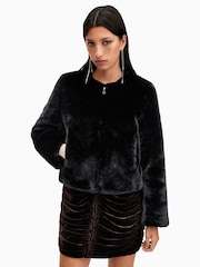 AllSaints Black Florence Faux Fur Coat - Image 7 of 10