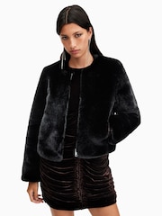 AllSaints Black Florence Faux Fur Coat - Image 8 of 10