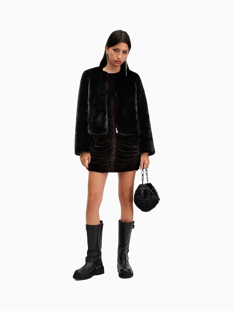 AllSaints Black Florence Faux Fur Coat - Image 9 of 10
