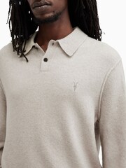 AllSaints Grey Statten Long Sleeve Polo Shirt - Image 2 of 7
