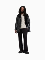 AllSaints Grey Statten Long Sleeve Polo Shirt - Image 3 of 7