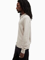 AllSaints Grey Statten Long Sleeve Polo Shirt - Image 4 of 7
