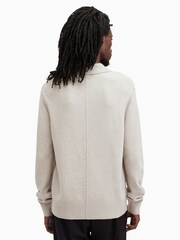 AllSaints Grey Statten Long Sleeve Polo Shirt - Image 6 of 7