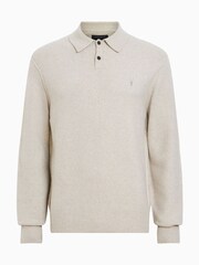 AllSaints Grey Statten Long Sleeve Polo Shirt - Image 7 of 7