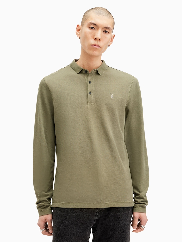 AllSaints Green Reform Longsleeves Polo Shirt - Image 1 of 6