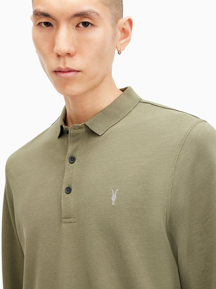 AllSaints Green Reform Longsleeves Polo Shirt - Image 2 of 6