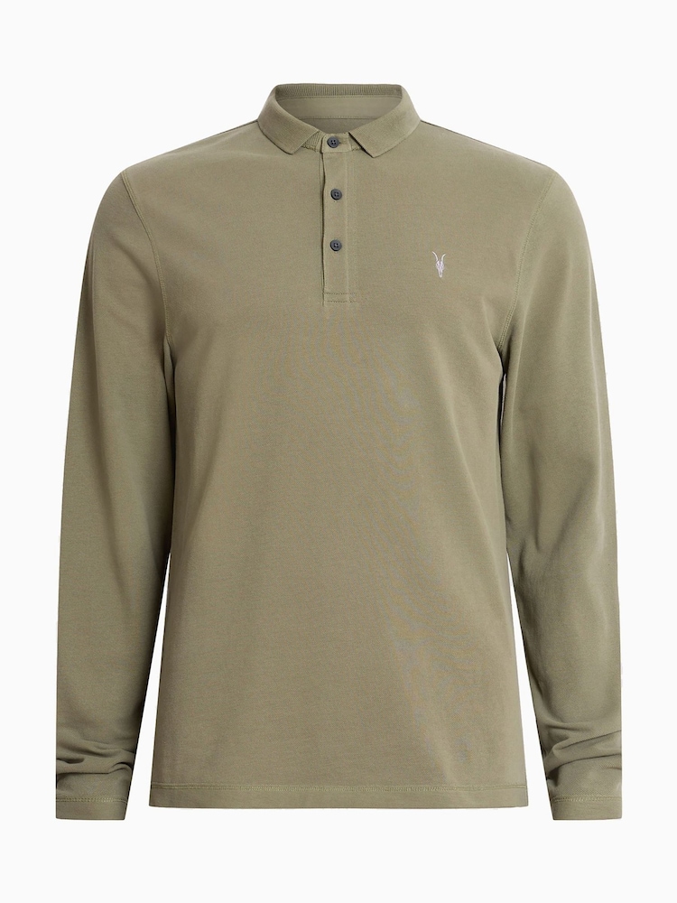 AllSaints Green Reform Longsleeves Polo Shirt - Image 6 of 6