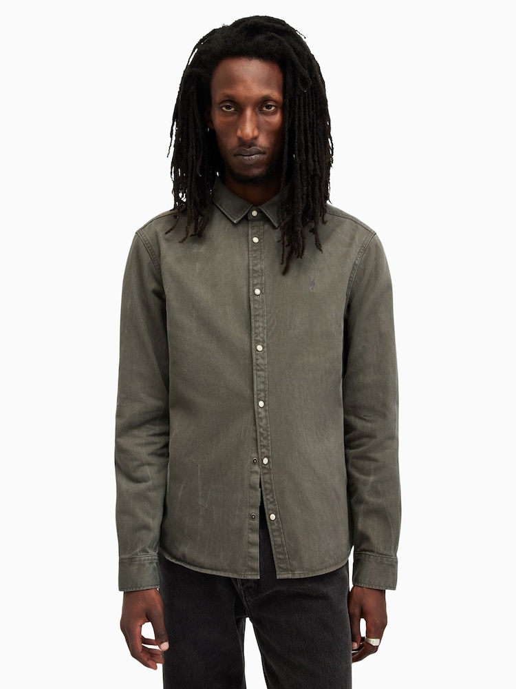 AllSaints Green Staveley Shirt - Image 1 of 5