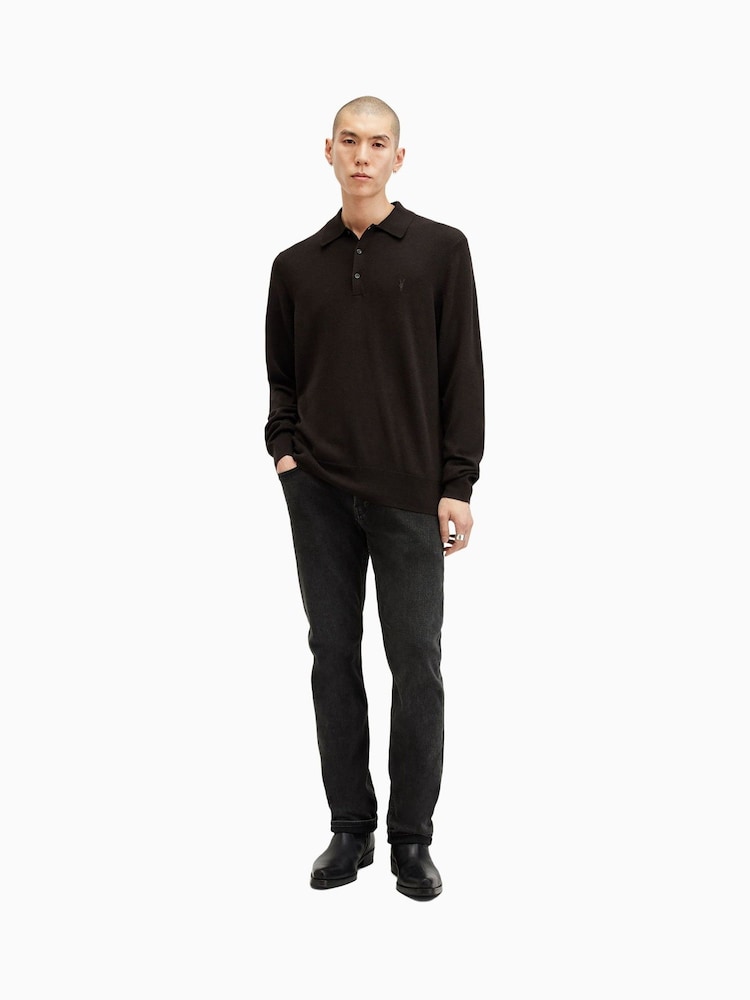 AllSaints Brown Kilburn Long Sleeve Polo Shirt - Image 3 of 6