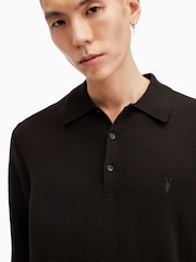 AllSaints Brown Kilburn Long Sleeve Polo Shirt - Image 5 of 6
