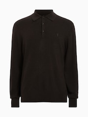 AllSaints Brown Kilburn Long Sleeve Polo Shirt - Image 6 of 6