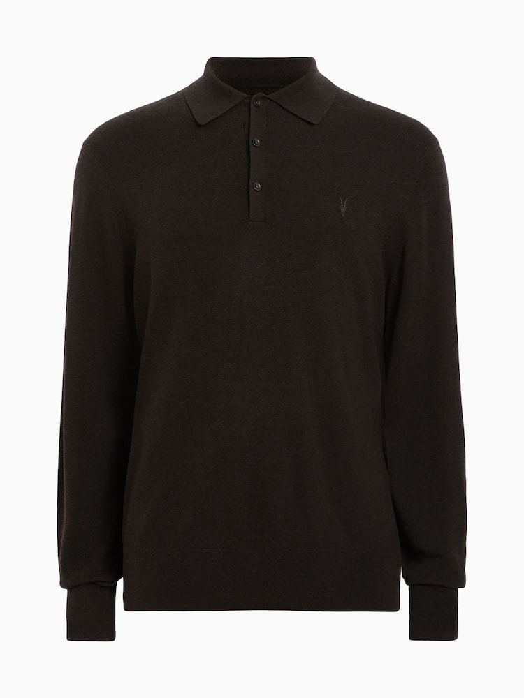 AllSaints Brown Kilburn Long Sleeve Polo Shirt - Image 6 of 6