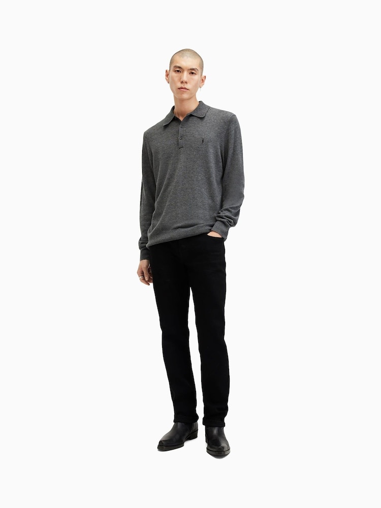 AllSaints Grey Kilburn Long Sleeve Polo Shirt - Image 3 of 5