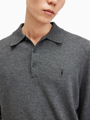AllSaints Grey Kilburn Long Sleeve Polo Shirt - Image 4 of 5