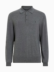 AllSaints Grey Kilburn Long Sleeve Polo Shirt - Image 5 of 5
