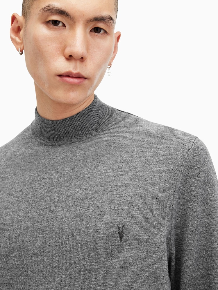 AllSaints Grey Kilburn Mock Neck Jumper - Image 2 of 6