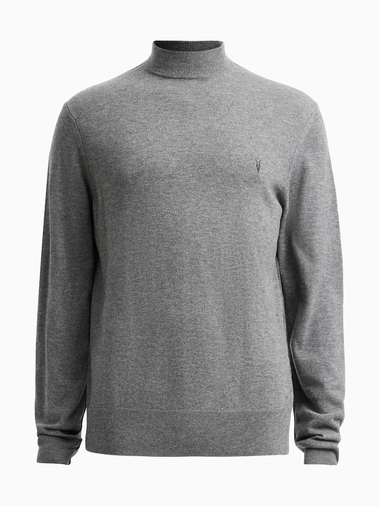 AllSaints Grey Kilburn Mock Neck Jumper - Image 6 of 6