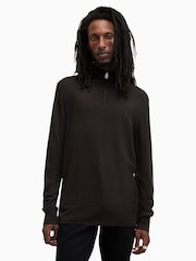AllSaints Brown Kilburn Quarter Zip Funnel Jumper - Image 1 of 7