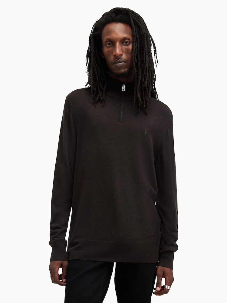 AllSaints Brown Kilburn Quarter Zip Funnel Jumper - Image 1 of 7