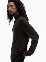 AllSaints Brown Kilburn Quarter Zip Funnel Jumper - Image 4 of 7