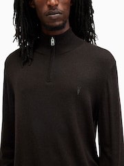 AllSaints Brown Kilburn Quarter Zip Funnel Jumper - Image 6 of 7